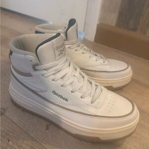 Reebok White and Green Mid-Top Sneakers